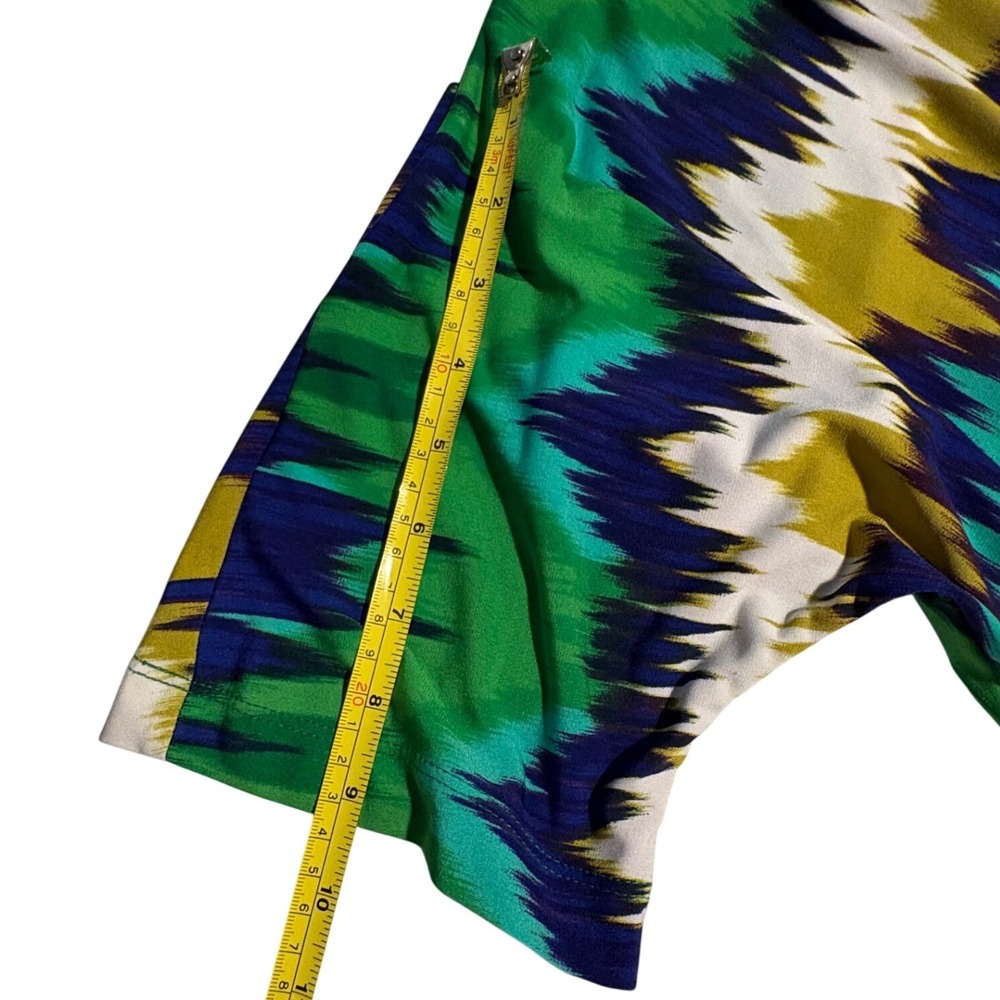 5 for $25 Calvin Klein Green Blue Yellow Chevron Ikat Faux Wrap Belted Dress 4P - Picture 6 of 9
